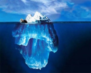 iceberg or what's below the sea level is more important to what's above: it can sink you