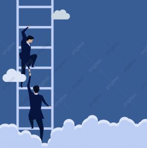 climb the ladder with one hand, reach down with the other