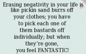 erasing negativity in your life is like picking sand burrs off your clothes